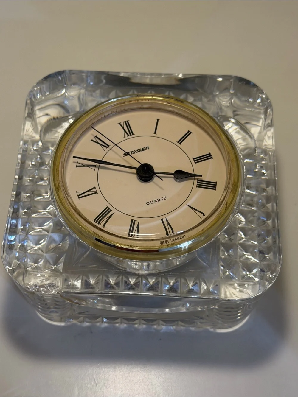 Clear Crystal Table Clock with Gold Accent